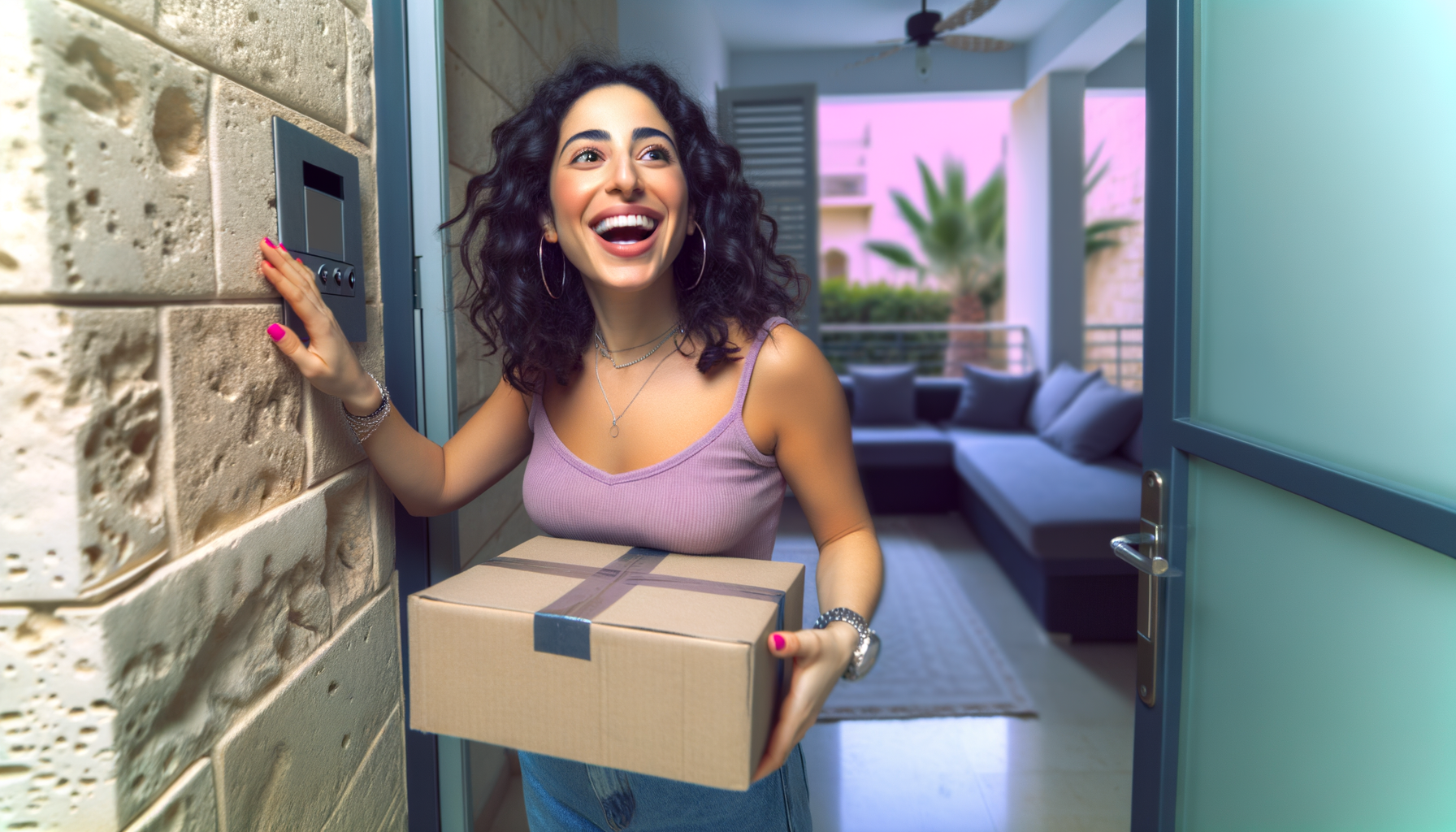 עובד מחסן מחזיק חבילה אדומה